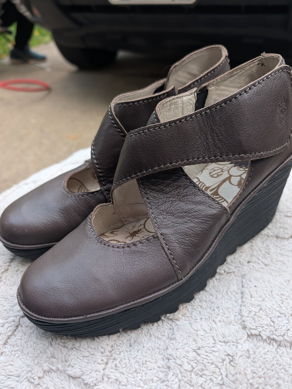 Fly London Brown Leather Velcro Wedge Shoes Size 11/41